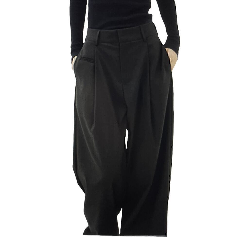 Wide Leg Pants Basic Style Belt Loops Pockets Black Size L or 10 NEW